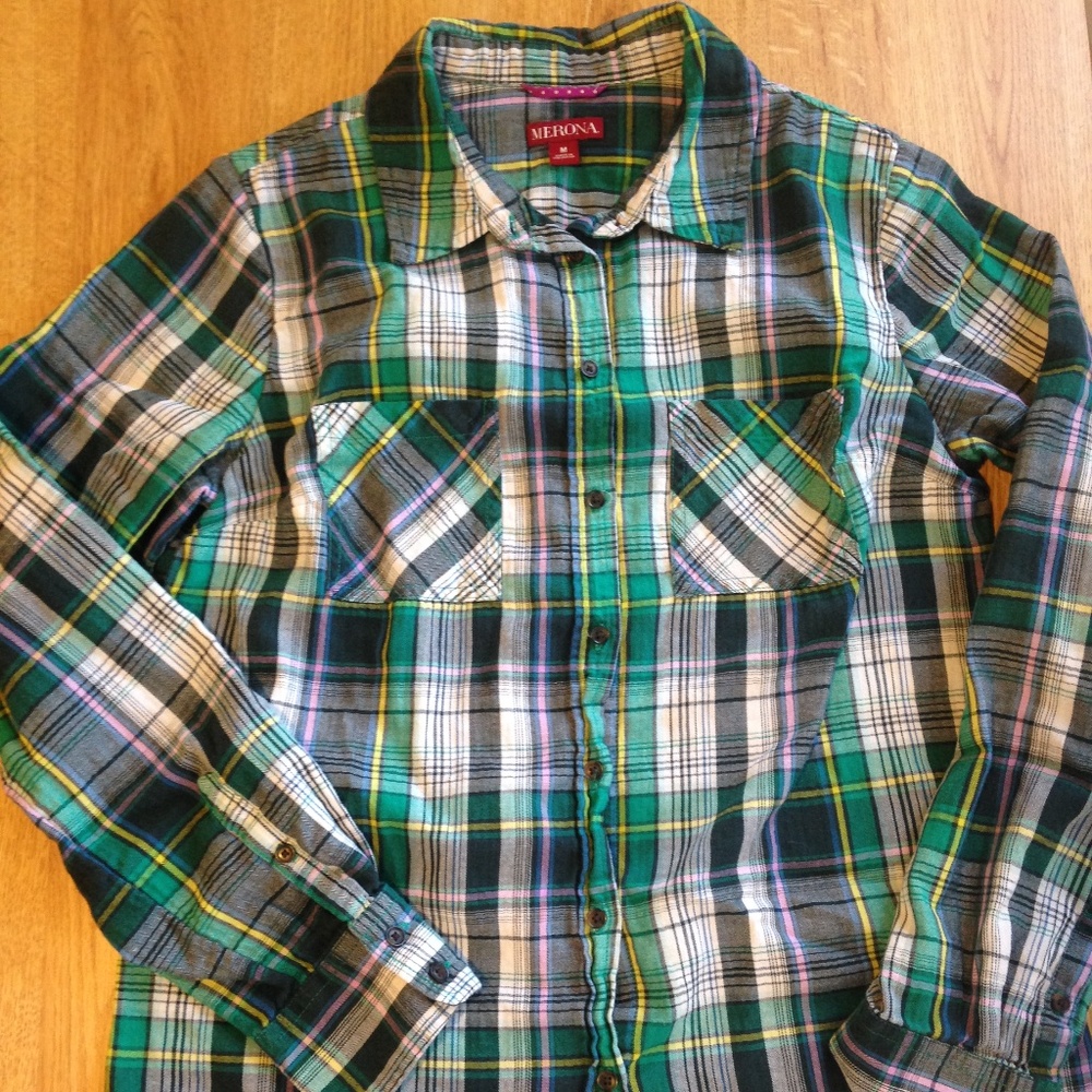 (3/$10) Green Plaid Shirt